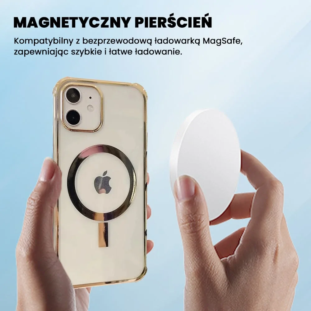Etui do iPhone 12 MagSafe Protect transparentne ze złotą ramką (OUTLET)