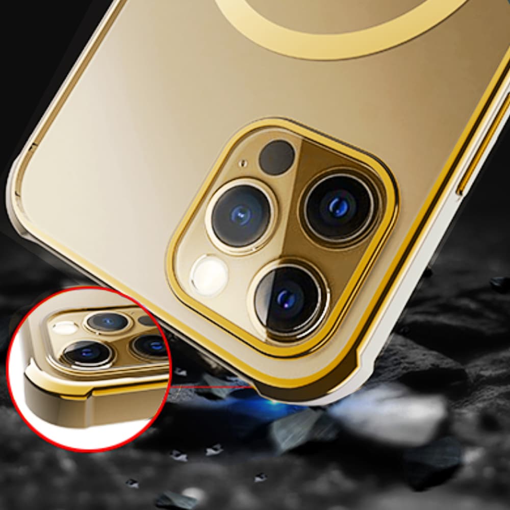 Etui do iPhone 12 MagSafe Protect transparentne ze złotą ramką (OUTLET)