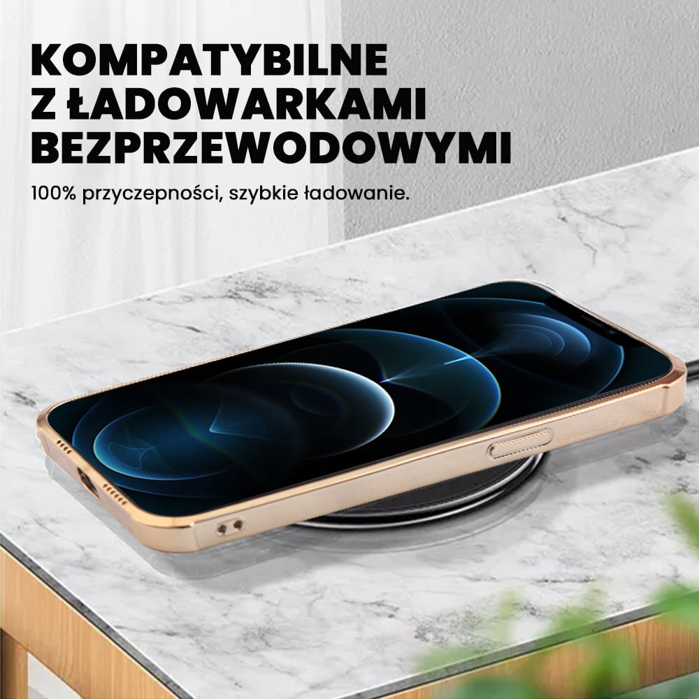 Etui do iPhone 12 MagSafe Protect transparentne ze złotą ramką (OUTLET)