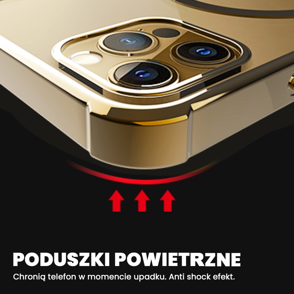 Etui do iPhone 12 MagSafe Protect transparentne ze złotą ramką (OUTLET)