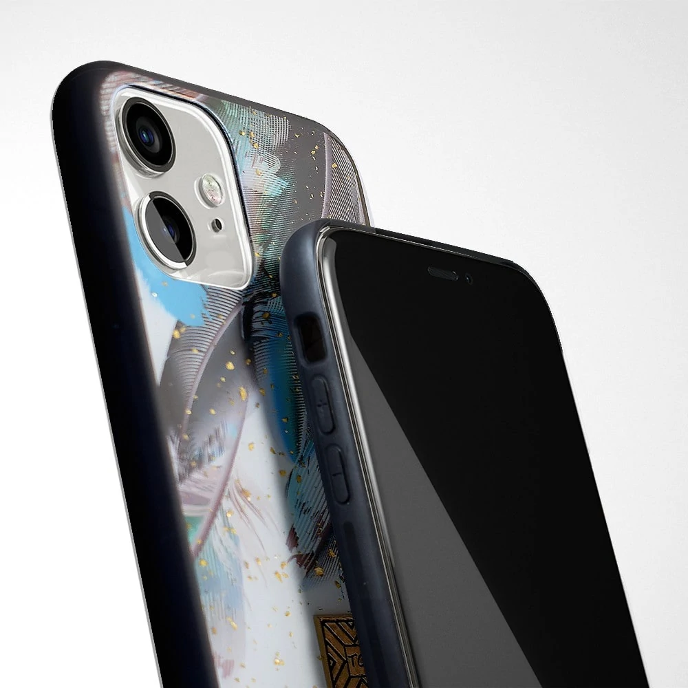 Etui do iPhone 12 eleganckie kolorowe pióra