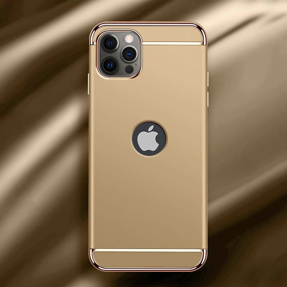 Etui do iPhone 12 Pro Max eleganckie cienkie ze zdobieniami i widocznym logo, złote