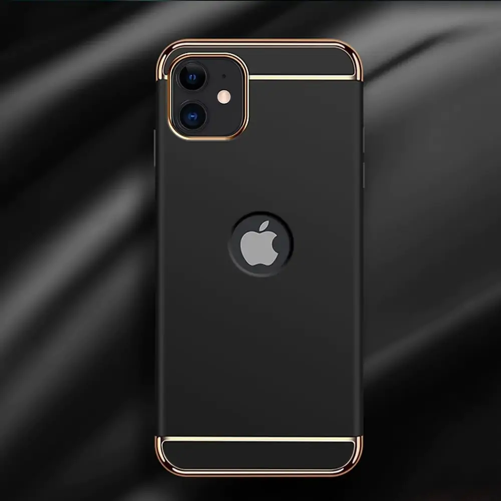 Etui do iPhone 11 eleganckie cienkie ze zdobieniami i widocznym logo, czarne