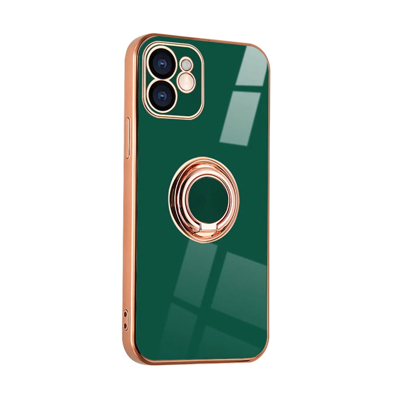Etui do iPhone 12 eleganckie, ze złotym, metalowym uchwytem i zdobieniami, z osłoną na aparat, zielone deep green (OUTLET)