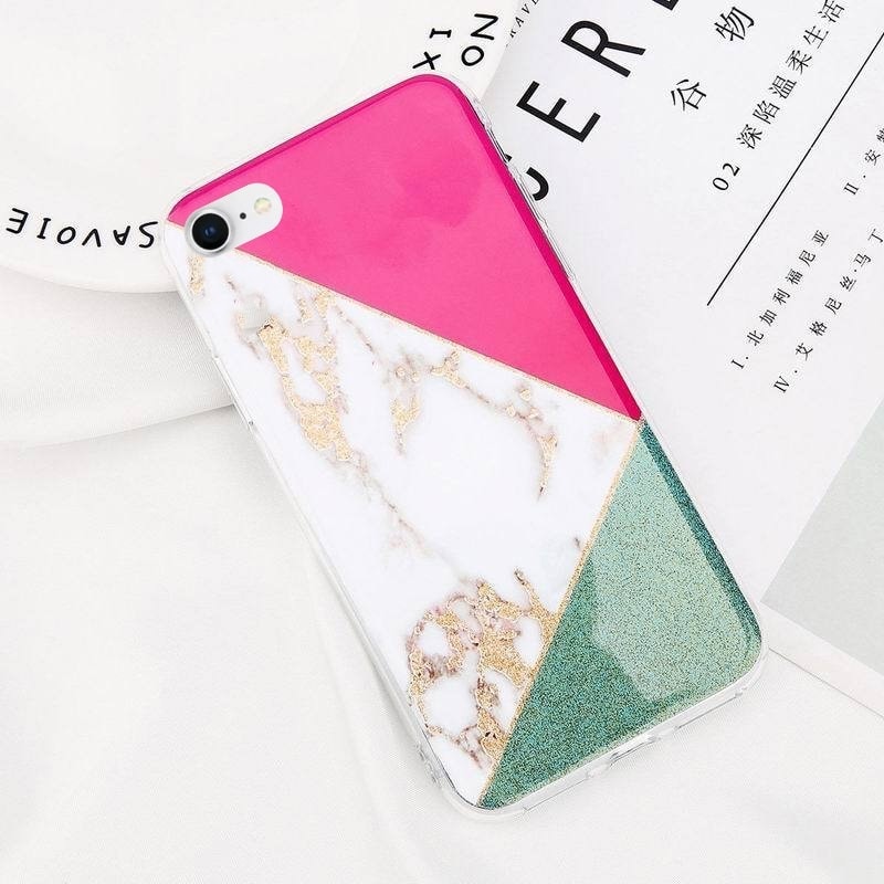 Etui do iPhone SE2022/SE2020/8/7 ze złotem trójkąty MARMUR brokat