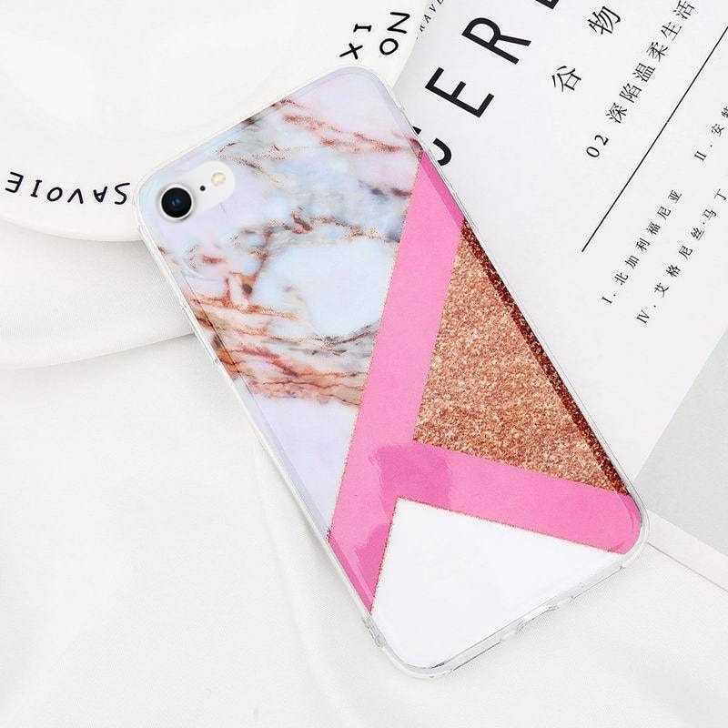 Etui do iPhone SE2022/SE2020/8/7 silikonowe ze złotem MARMUR brokat biały