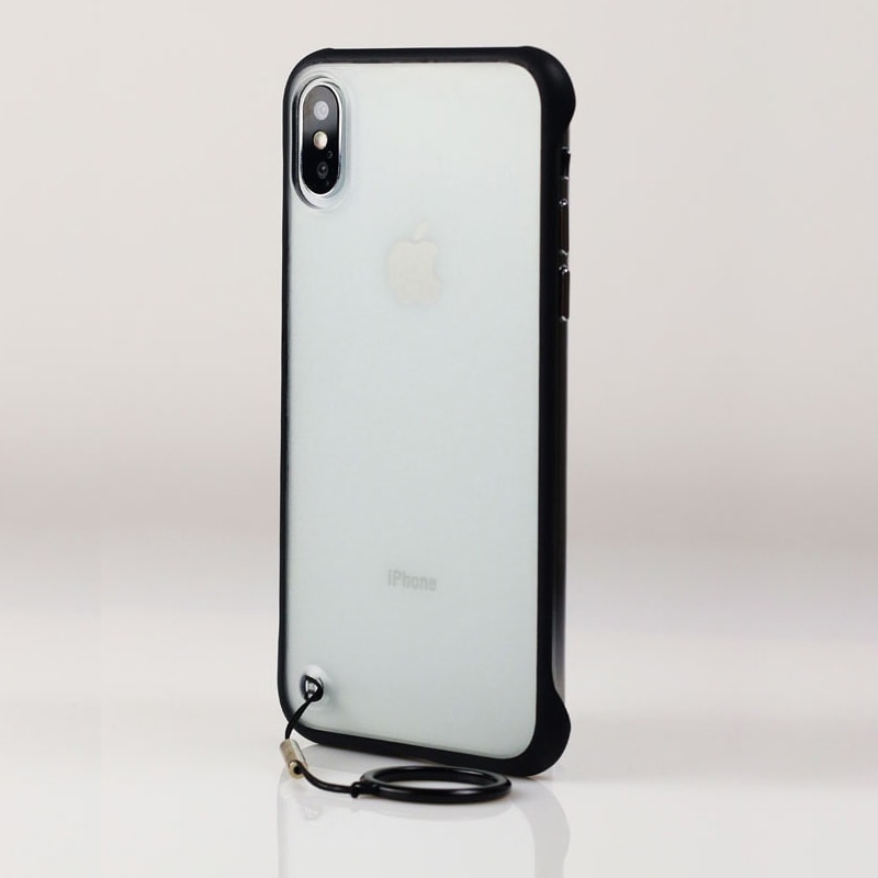 Etui do iPhone X/XS szklane z czarnymi bokami i uchwytem do trzymania