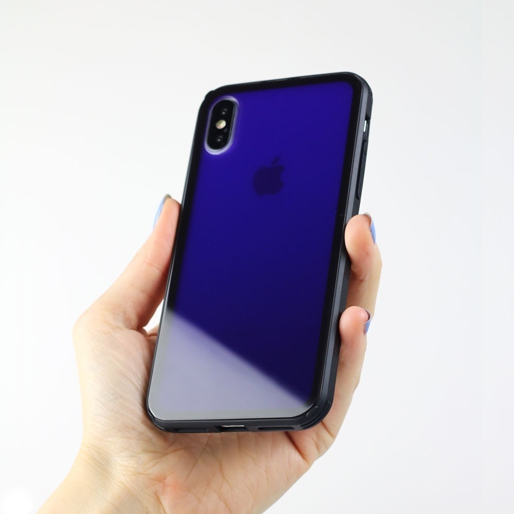 Etui do iPhone X/XS szklane półprzeźroczyste granatowe