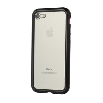 Etui do iPhone XR magnetyczne z hartowanym szkłem na tył czarno-czerwone