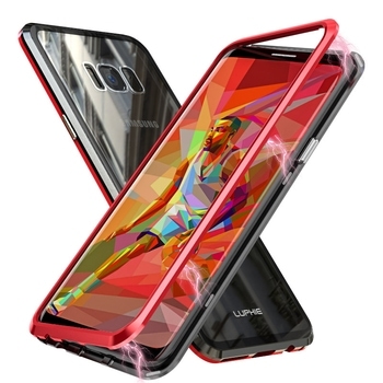 Etui do iPhone XR magnetyczne z hartowanym szkłem na tył czarno-czerwone