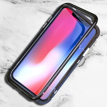 Etui do iPhone XR magnetyczne z hartowanym szkłem na tył srebrne