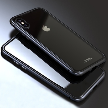 Etui do iPhone XR magnetyczne z hartowanym szkłem na tył srebrne