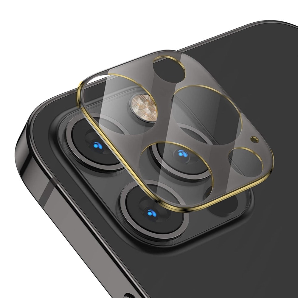 iPhone 12 Pro szkło na cały aparat czarne ze złotą ramką