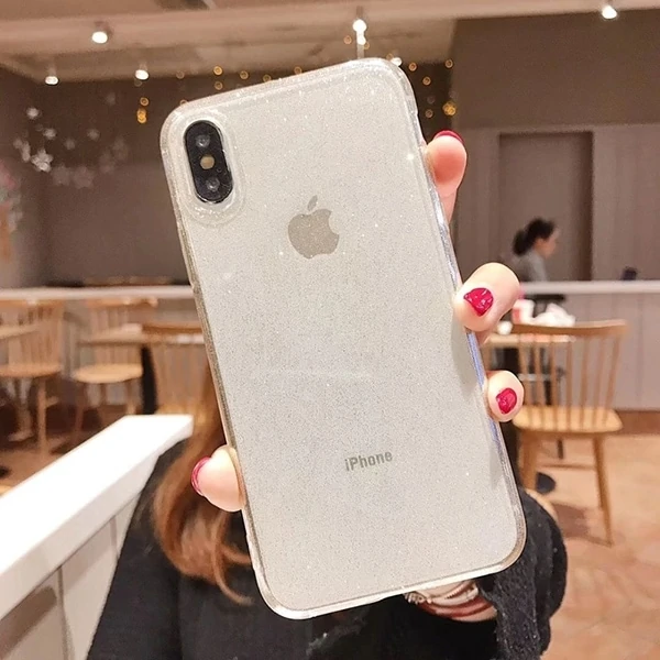 Etui do iPhone X/XS lekkie transparentne brokatowe