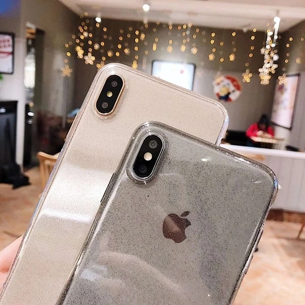 Etui do iPhone X/XS lekkie transparentne brokatowe