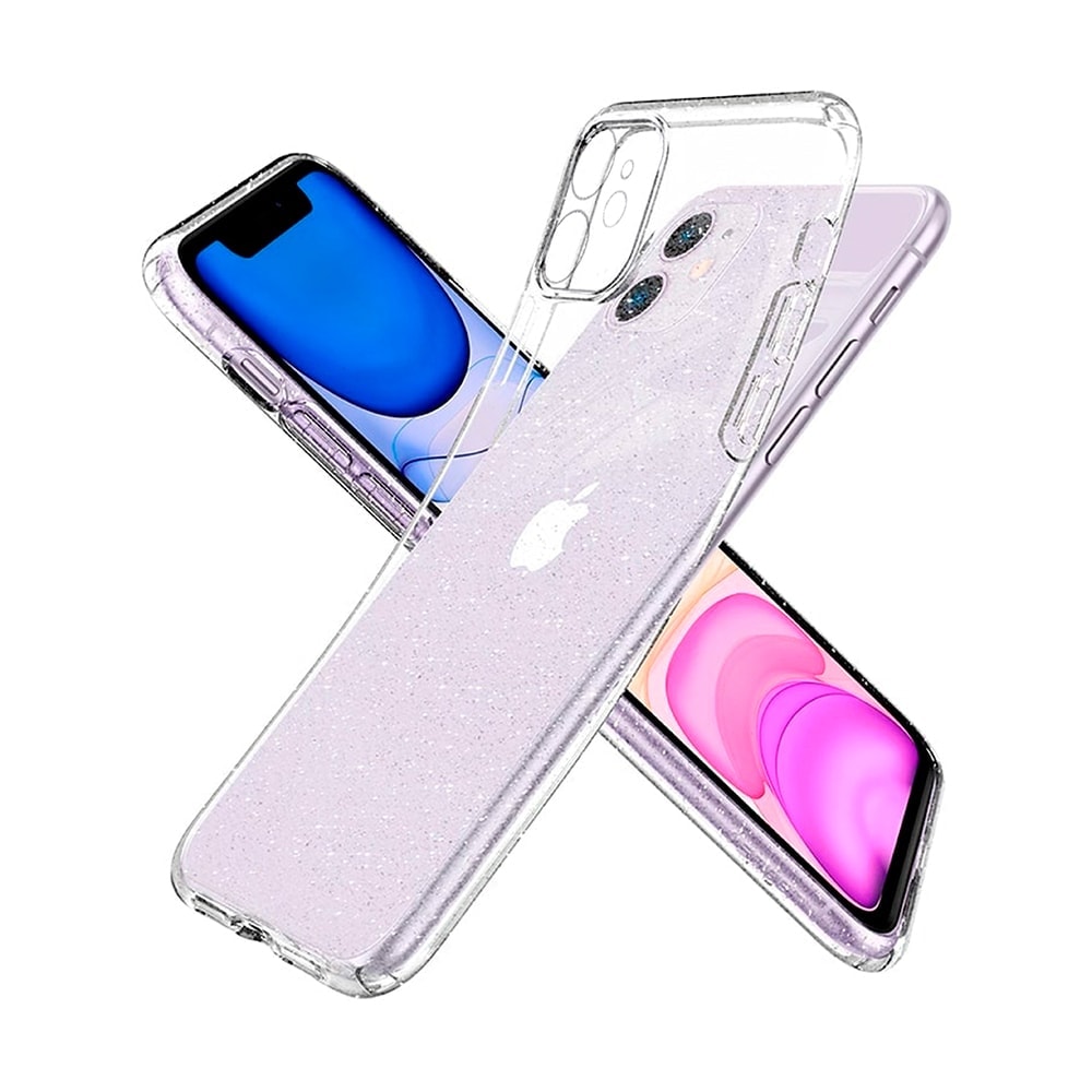 Etui do iPhone 11 z brokatem cienkie przeźroczyste glitter, ochrona obiektywu
