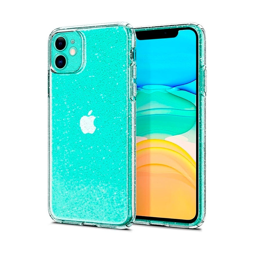 Etui do iPhone 11 z brokatem cienkie przeźroczyste glitter, ochrona obiektywu