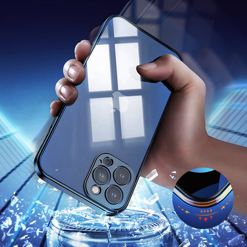 Etui JETech ochronne do iPhone 12 Pro przeźroczysty tył HD niebieski, pacyficzny kolor ramki