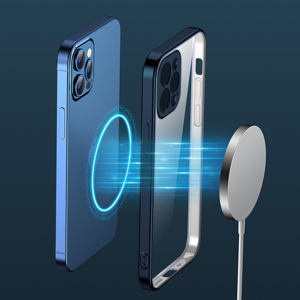 Etui JETech ochronne do iPhone 12 Pro przeźroczysty tył HD niebieski, pacyficzny kolor ramki