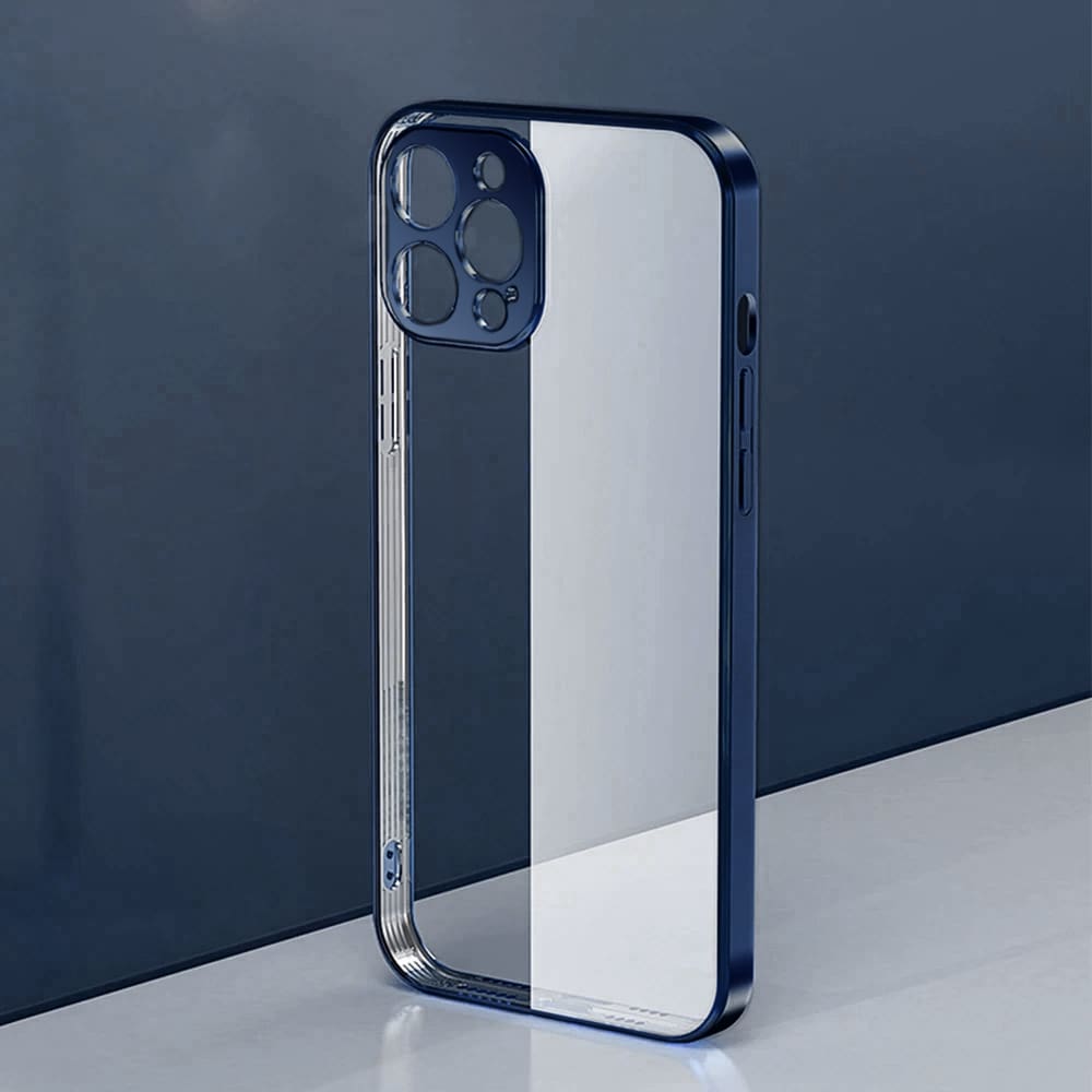 Etui JETech ochronne do iPhone 12 Pro przeźroczysty tył HD niebieski, pacyficzny kolor ramki