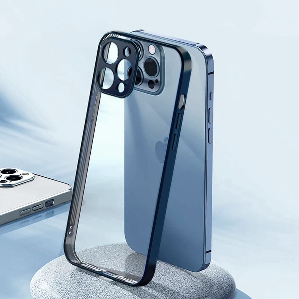 Etui JETech ochronne do iPhone 12 Pro przeźroczysty tył HD niebieski, pacyficzny kolor ramki