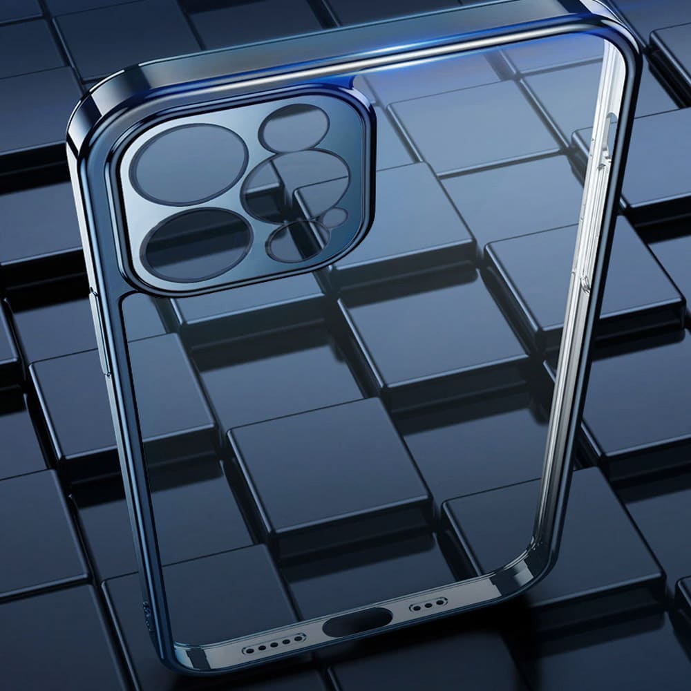 Etui JETech ochronne do iPhone 12 Pro przeźroczysty tył HD niebieski, pacyficzny kolor ramki