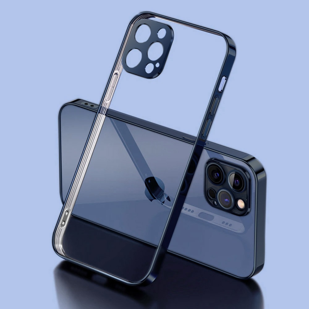 Etui JETech ochronne do iPhone 12 Pro przeźroczysty tył HD niebieski, pacyficzny kolor ramki