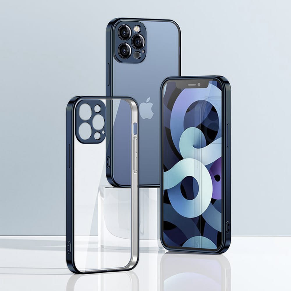 Etui JETech ochronne do iPhone 12 Pro przeźroczysty tył HD niebieski, pacyficzny kolor ramki