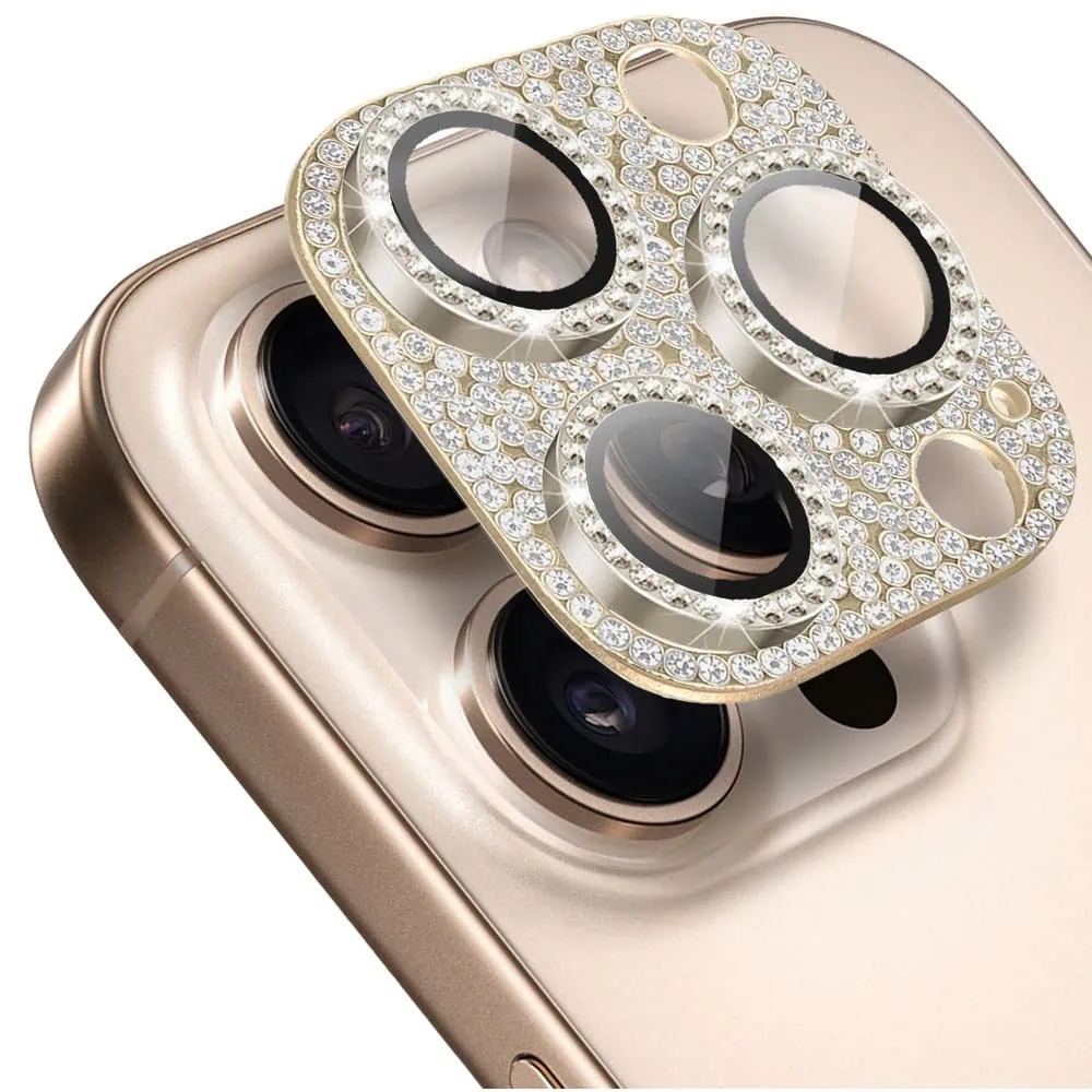 iPhone 16 Pro Max diamentowa osłona na cały aparat, wbudowane szkła 9H, złota