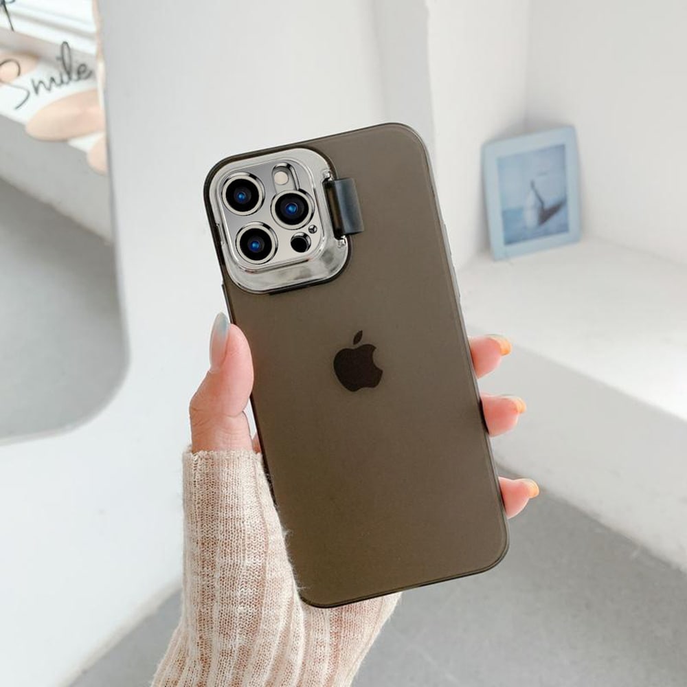 Etui do iPhone 12 Pro SmartDevil matowe półprzeźroczyste czarne z metalową klapką na obiektyw