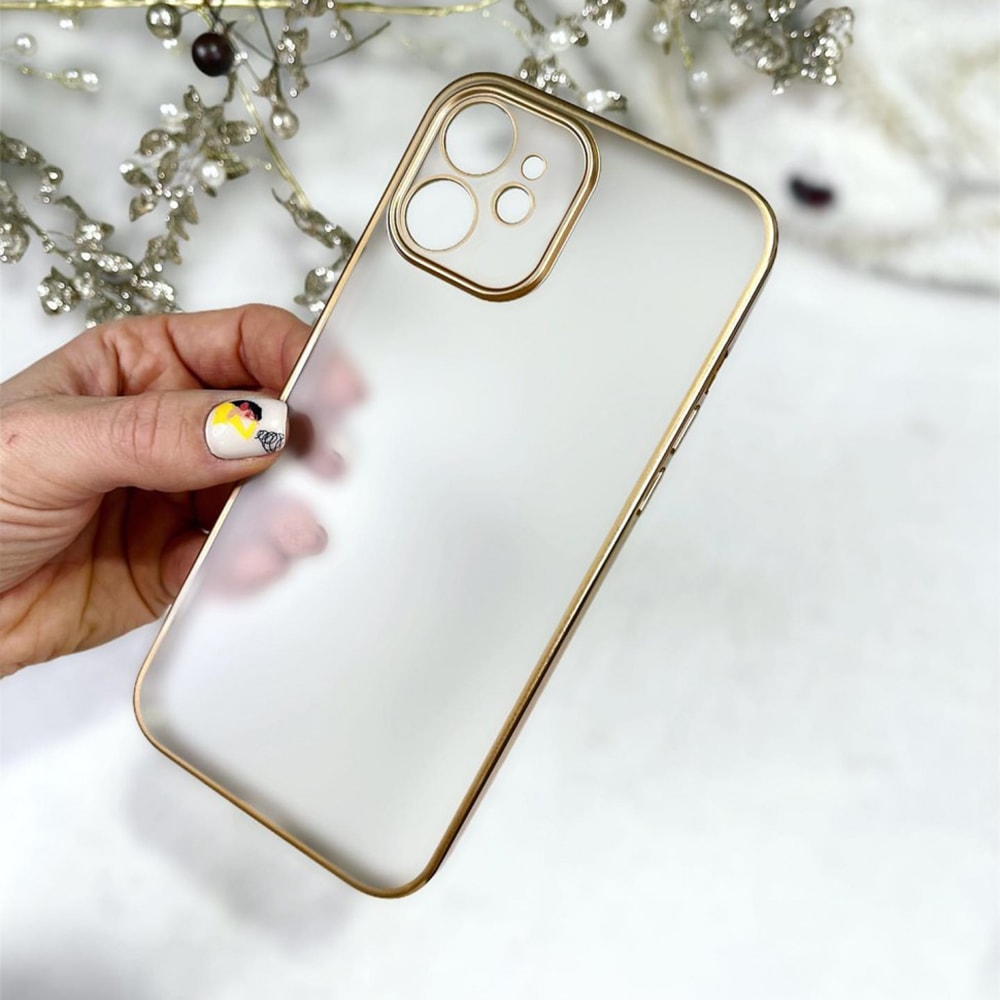 Etui do iPhone 12 półprzeźroczyste, matowe, chromowane złoto SULADA oryginal