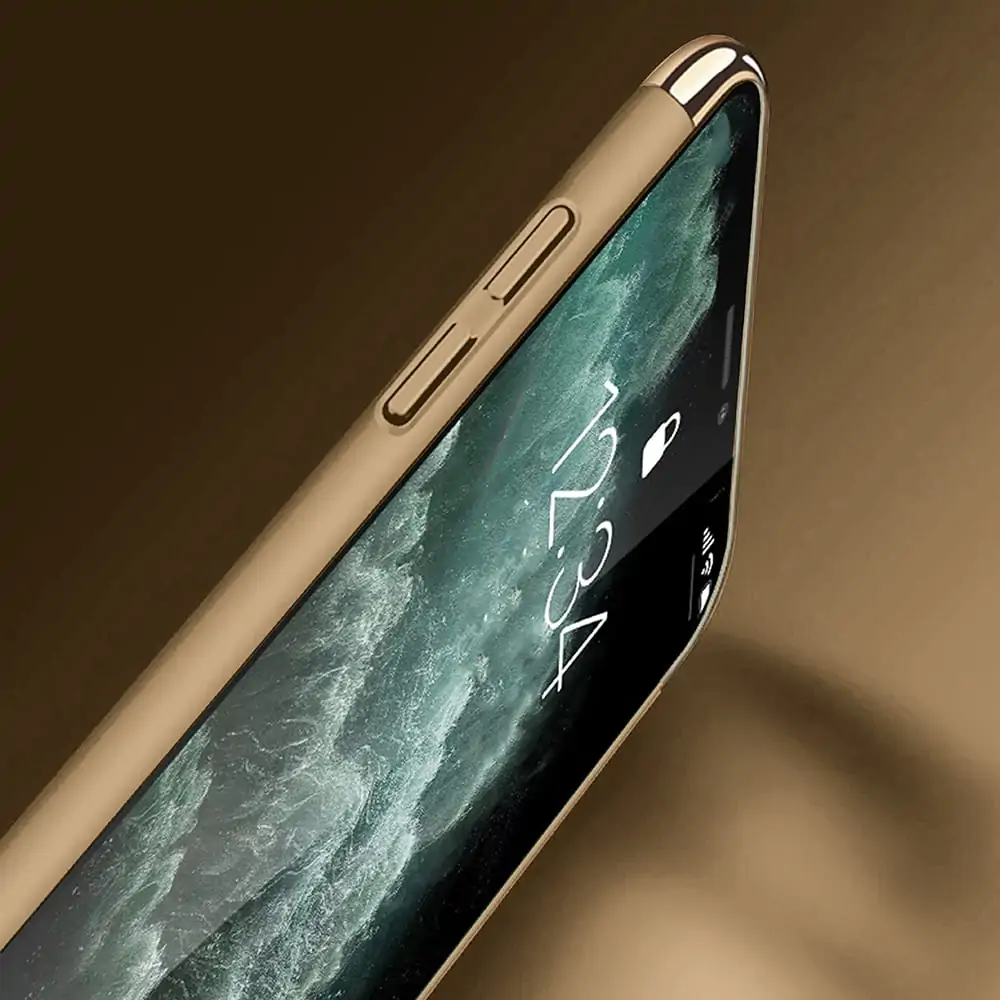 Etui do iPhone 12 Mini eleganckie cienkie ze zdobieniami i widocznym logo, złote