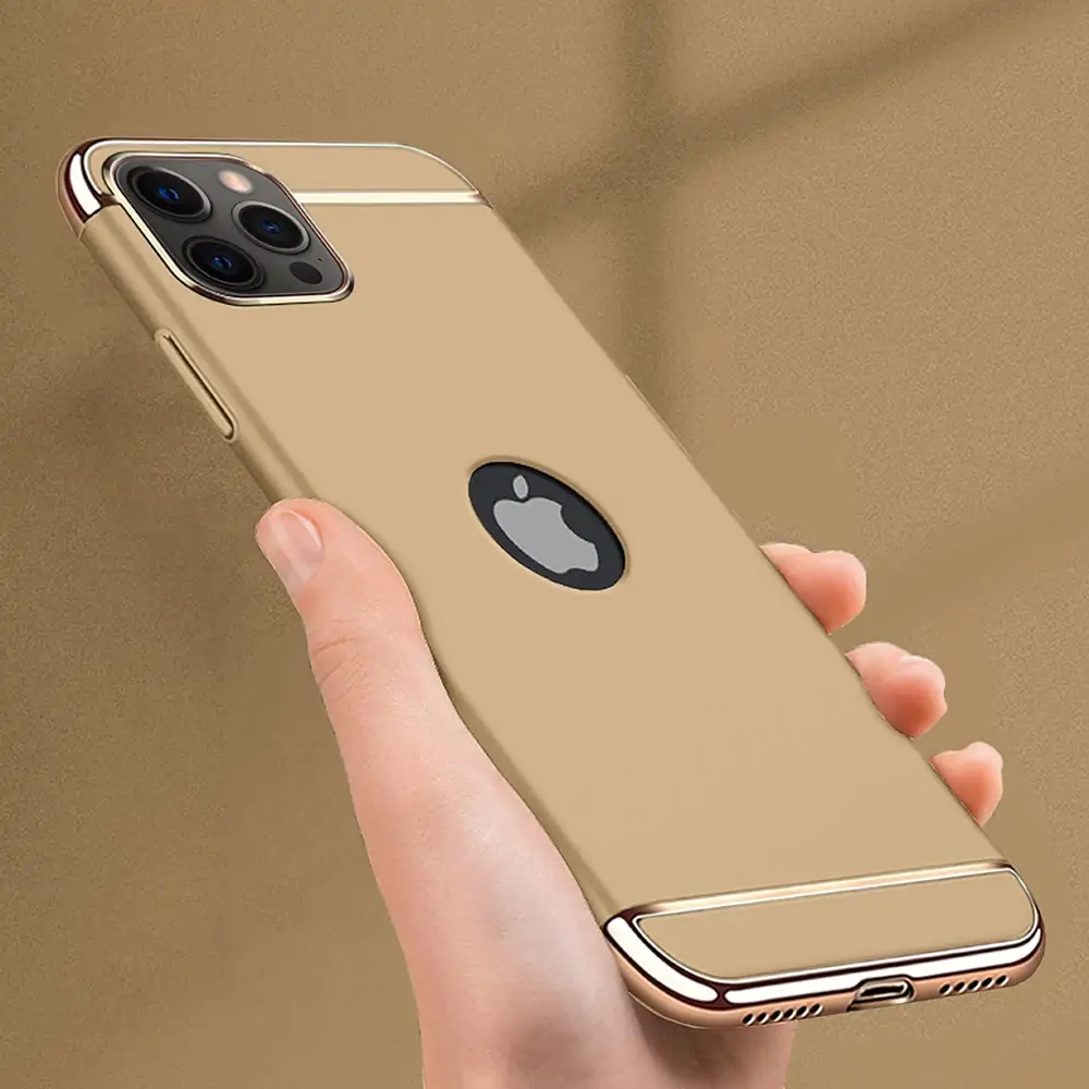 Etui do iPhone 12 Pro Max eleganckie cienkie ze zdobieniami i widocznym logo, złote