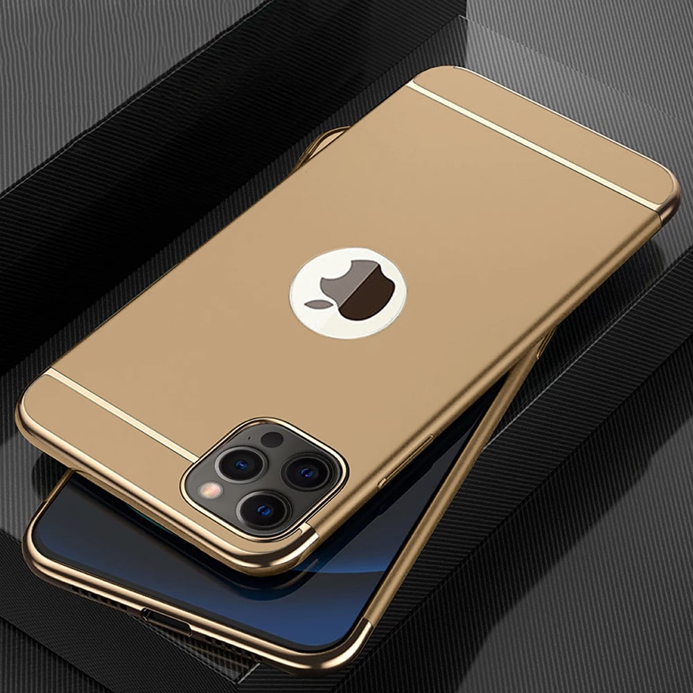 Etui do iPhone 12 Pro Max eleganckie cienkie ze zdobieniami i widocznym logo, złote