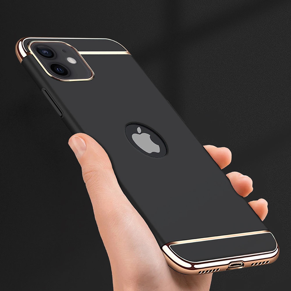 Etui do iPhone 11 eleganckie cienkie ze zdobieniami i widocznym logo, czarne