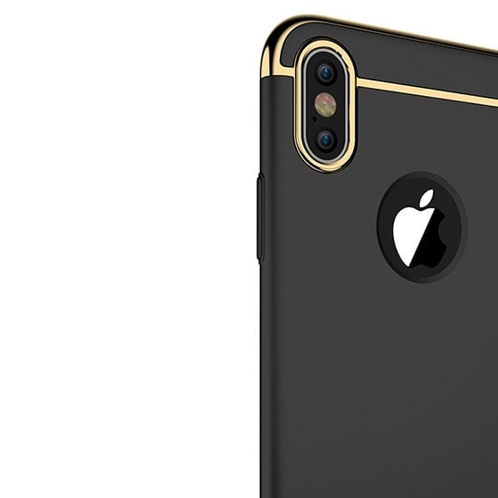 Etui do iPhone X/XS eleganckie cienkie ze zdobieniami i widocznym logo, czarne