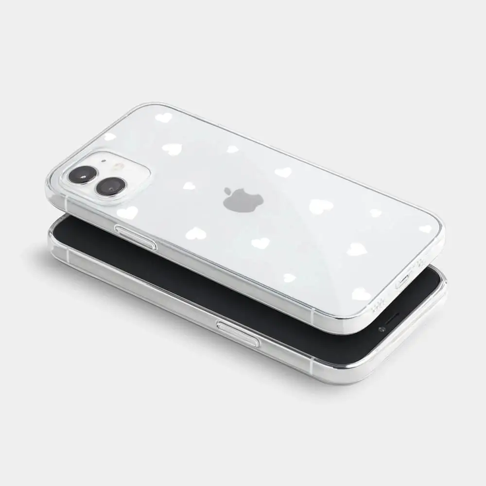 Etui do iPhone 12 silikonowe stylowe białe serduszka