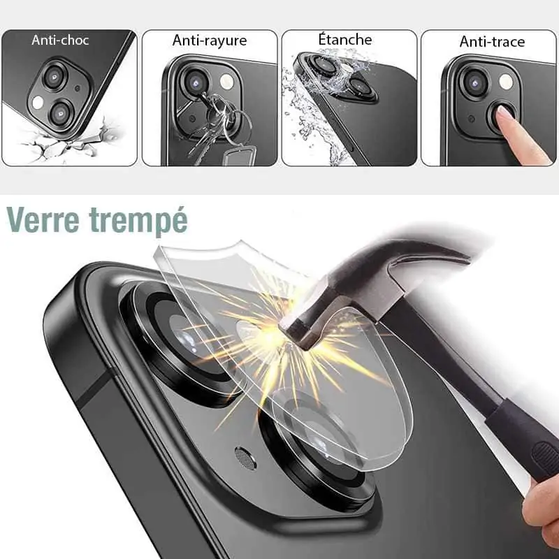 Metalowa osłona obiektywów szkło na aparat iPhone 13, głęboka czerń