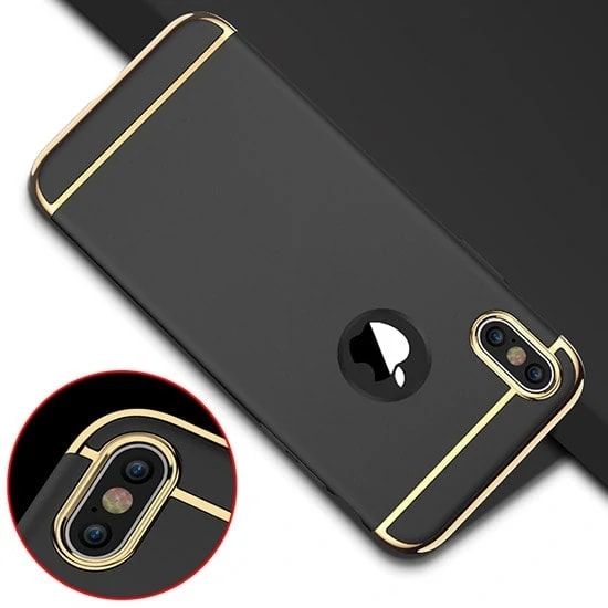 Etui do iPhone X/XS eleganckie cienkie ze zdobieniami i widocznym logo, czarne