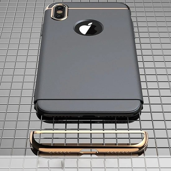 Etui do iPhone X/XS eleganckie cienkie ze zdobieniami i widocznym logo, czarne