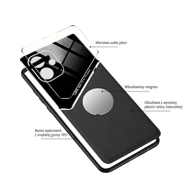 Etui do iPhone 12 eko skóra z magnesem + szkło organiczne czarne