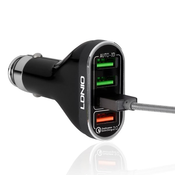 Samochodowa ładowarka QC 3.0 kabel Lightning czarno-srebrna 4 x USB