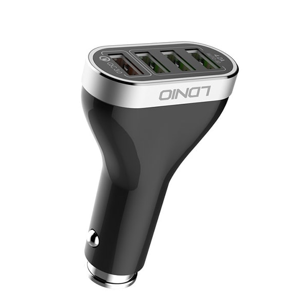 Samochodowa ładowarka QC 3.0 kabel Lightning czarno-srebrna 4 x USB