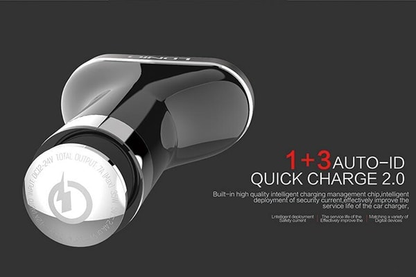 Samochodowa ładowarka QC 3.0 kabel Lightning czarno-srebrna 4 x USB