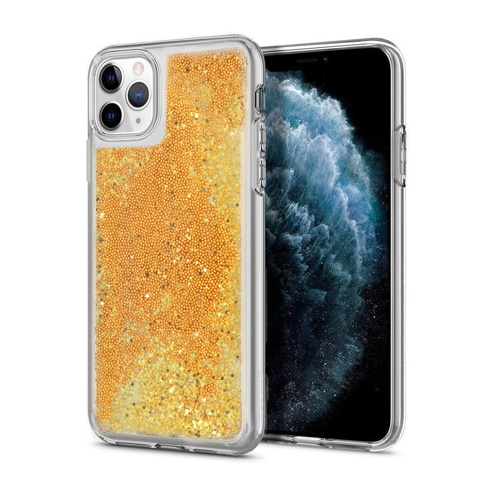 Etui do iPhone X/XS silikonowe przeźroczyste z płynnym złotym brokatem