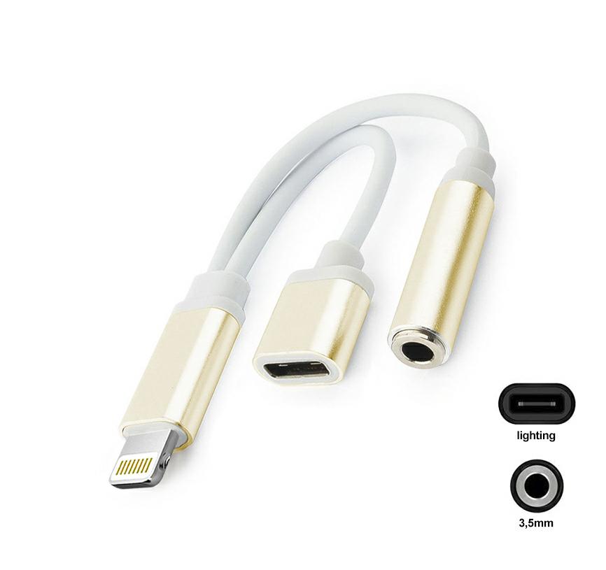 Adapter Przejściówka Lightning 8-pin Jack iPhone audio/HF + ładowanie, złoty