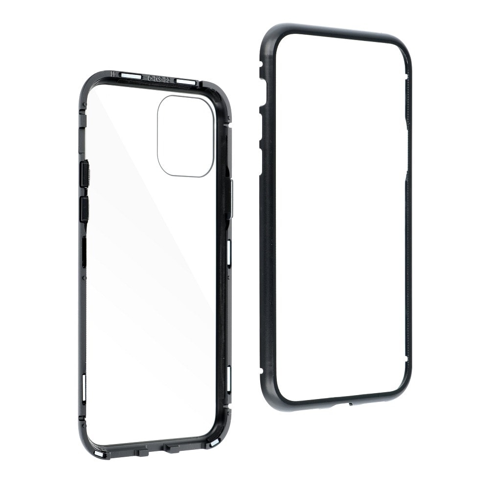 Obudowa do iPhone 11 Pro Max podwójna szyba i aluminium 360° przód + tył magnetyczna, czarna