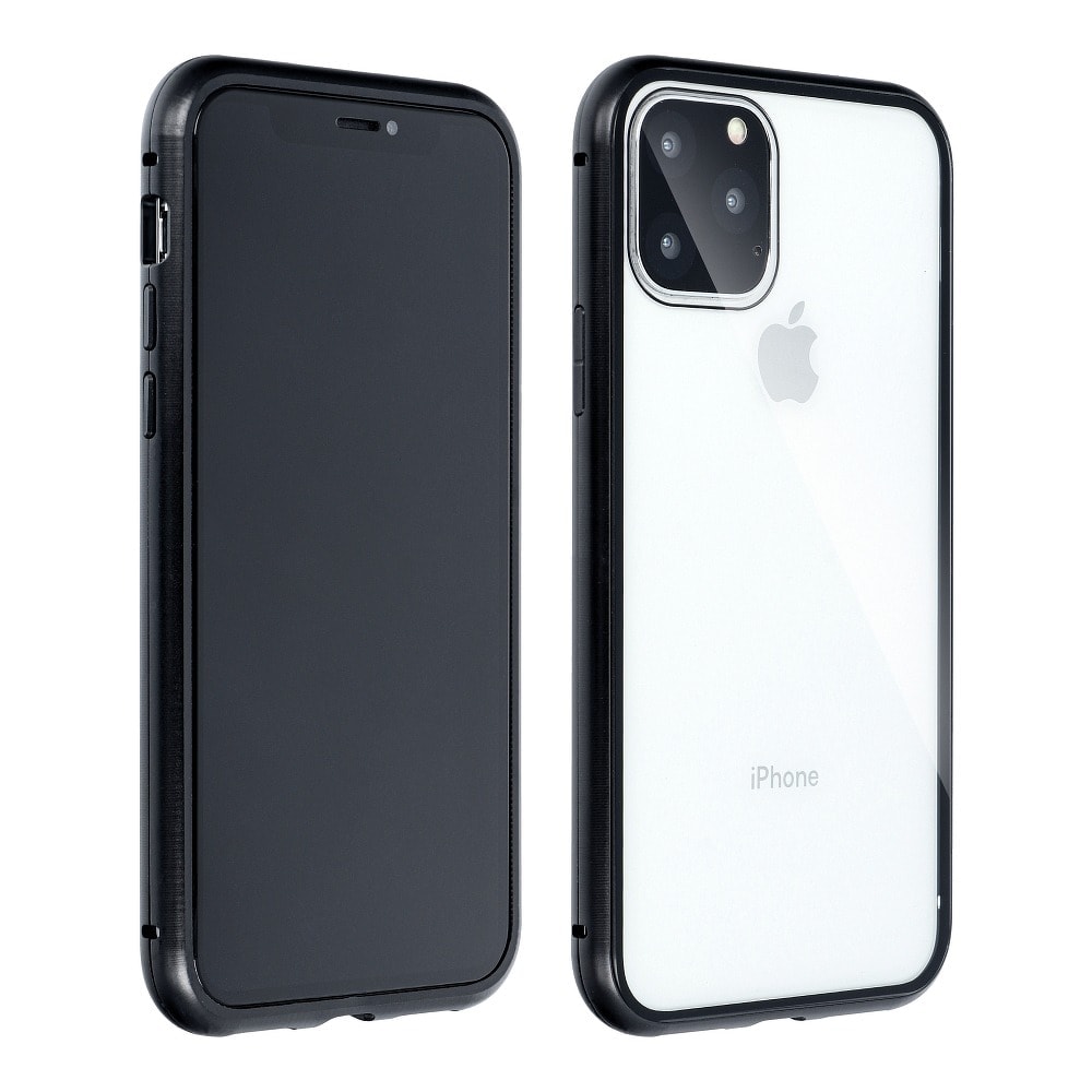 Obudowa do iPhone 11 Pro Max podwójna szyba i aluminium 360° przód + tył magnetyczna, czarna