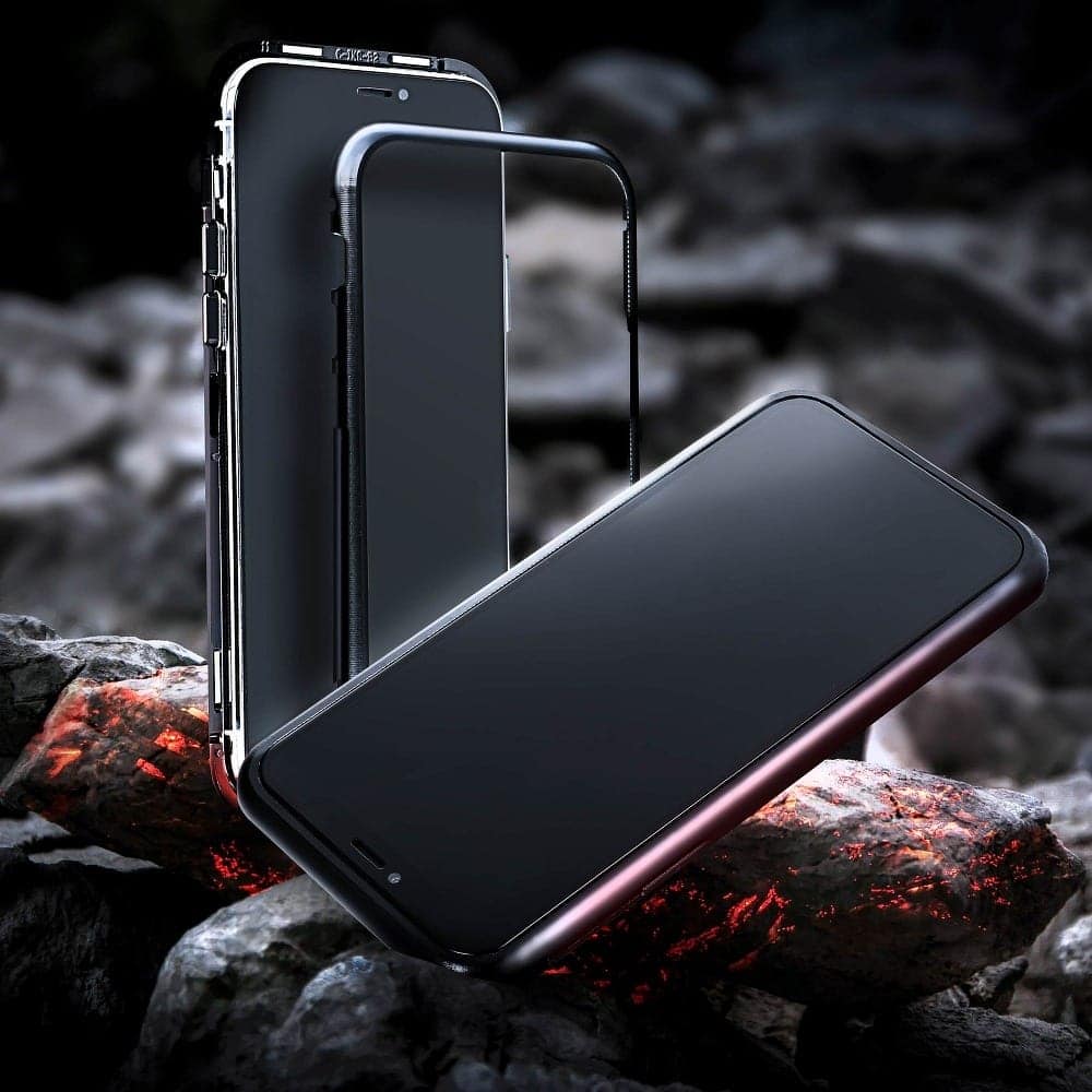 Obudowa do iPhone 11 Pro Max podwójna szyba i aluminium 360° przód + tył magnetyczna, czarna