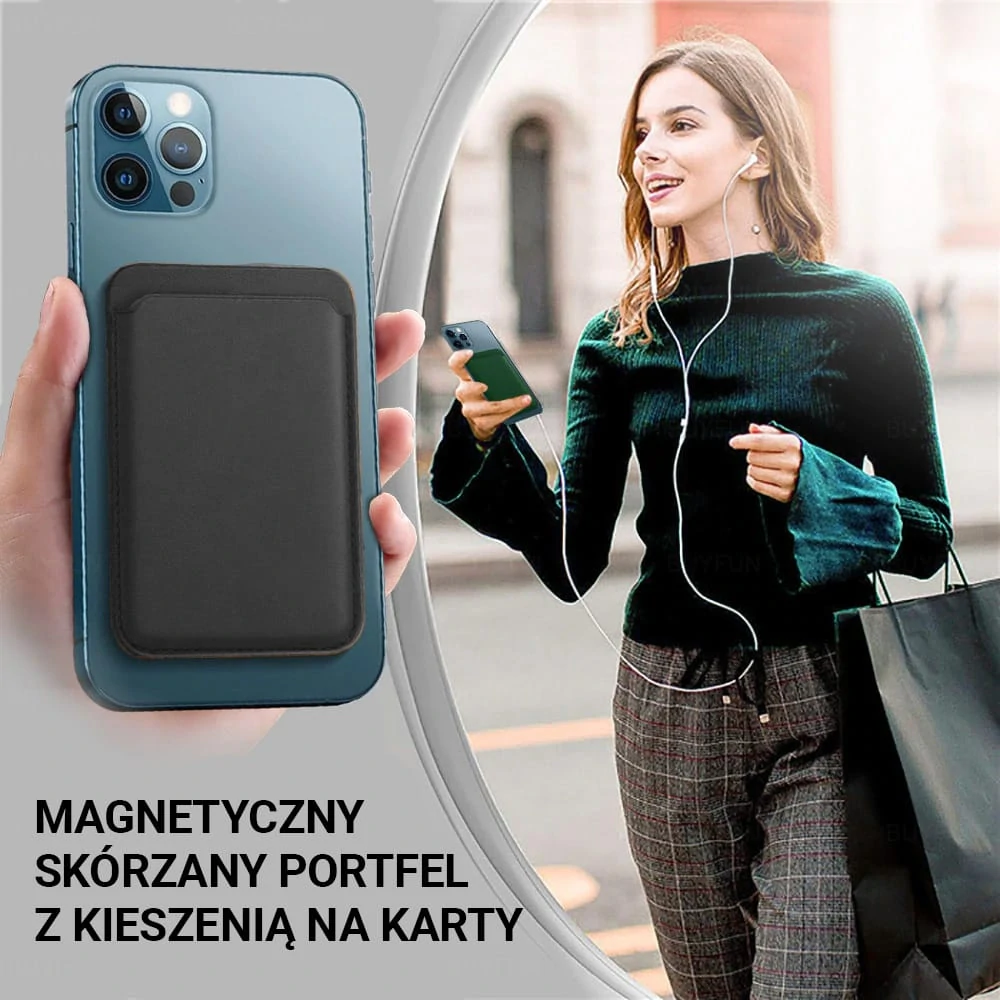 Skórzane etui portfel do iPhone 14/13/12/Pro/Max/Pro Max/Mini MagSafe magnes na karty, czarny